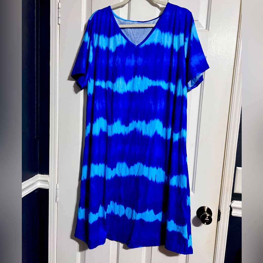 Summer Dress Women’s Casual V-Neck Loose Fit Blue 4XL NEW